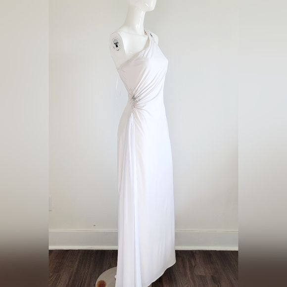 Nude White One Shoulder Crystal Sequin Evening Wedding Prom Bridal Gown Sz 8 - Picture 3 of 16